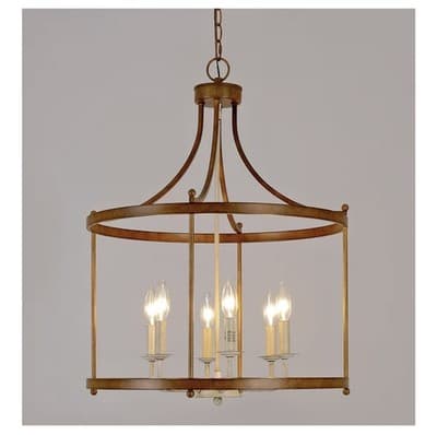 Retro 6-Light Drum Chandelier in Antique Bronze for Rustic Farmhouse Decor - Thumbnail 3