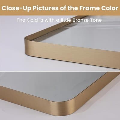 LOAAO 30x36 Gold Bathroom Mirror Rounded Rectangle Vanity Wall Mirror - Thumbnail 3