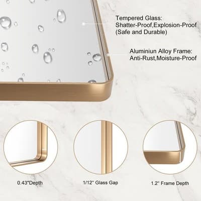 LOAAO 30x36 Gold Bathroom Mirror Rounded Rectangle Vanity Wall Mirror - Thumbnail 5