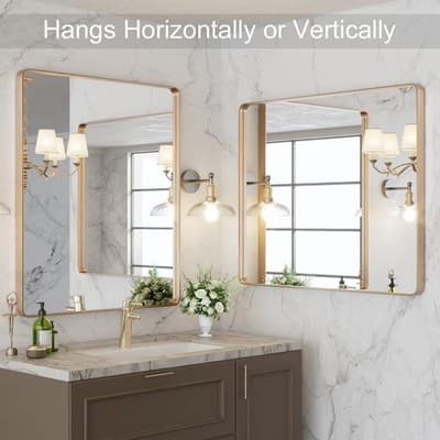 LOAAO 30x36 Gold Bathroom Mirror Rounded Rectangle Vanity Wall Mirror - Thumbnail 4