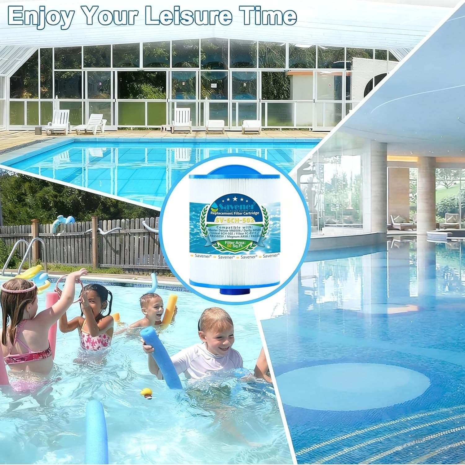 Savener 6CH-502 PAS50SV-F2M Hot Tub Spa Filter Cartridge 50 Sq Ft 4 Pack - Thumbnail 6