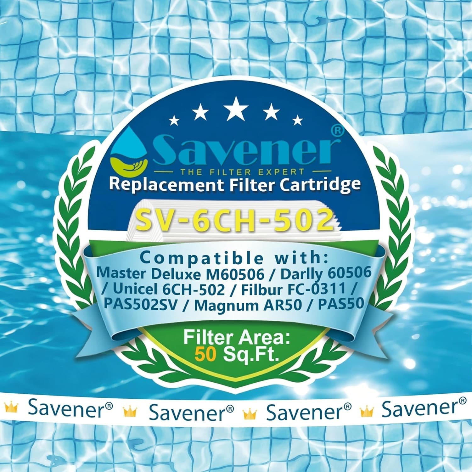 Savener 6CH-502 PAS50SV-F2M Hot Tub Spa Filter Cartridge 50 Sq Ft 4 Pack - Thumbnail 2