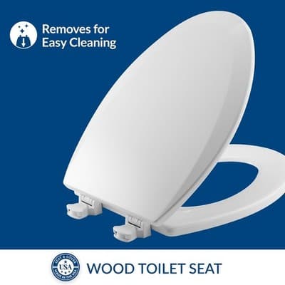 Bemis 1500EC 390 Lift-Off Wood Elongated Toilet Seat Cotton White - Thumbnail 3