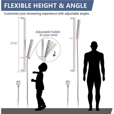 Bow Handheld Shower Head with Slide Bar Combo Brushed Nickel 27.5" - Thumbnail 2