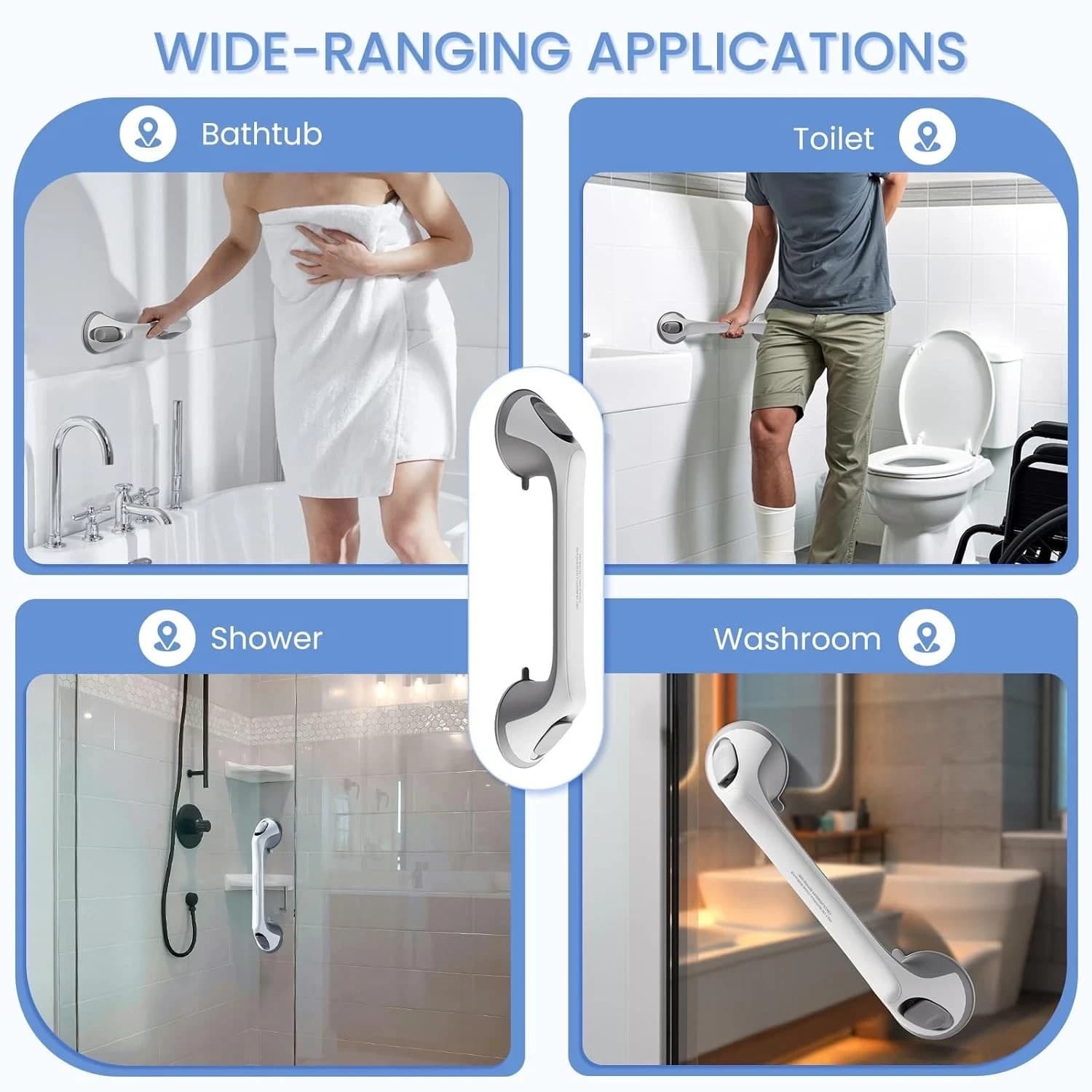 Ablecare 16 inch Shower Grab Bar-Bathroom Safety Grip Handle for Elderly, 2 Pack - Thumbnail 4