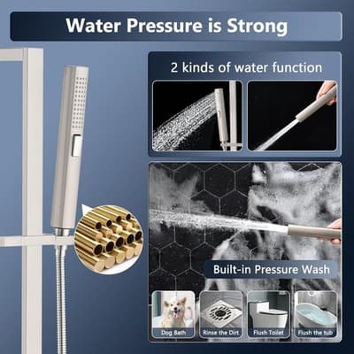 Bow Handheld Shower Head with Slide Bar Combo Brushed Nickel 27.5" - Thumbnail 3