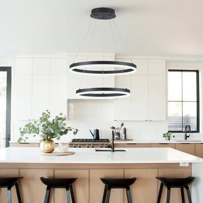 2-Rings Chandelier Black Modern LED Chandeliers 3000K-6500K - Thumbnail 3