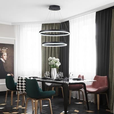 2-Rings Chandelier Black Modern LED Chandeliers 3000K-6500K - Thumbnail 4