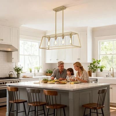 4-Light Gold Rectangle Chandelier Kitchen Island Dining Light Clear Glass Shades - Thumbnail 7