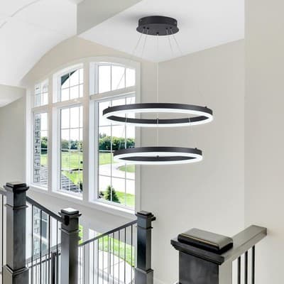 2-Rings Chandelier Black Modern LED Chandeliers 3000K-6500K - Thumbnail 2