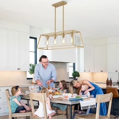 4-Light Gold Rectangle Chandelier Kitchen Island Dining Light Clear Glass Shades - Thumbnail 3