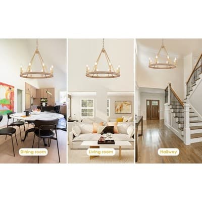 Gold Farmhouse Chandelier 8 Light Wagon Wheel Chandelier Modern Metal Round - Thumbnail 7