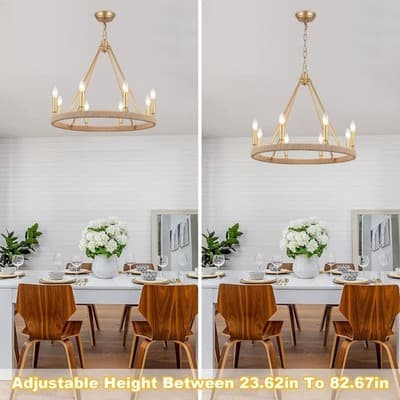 Gold Farmhouse Chandelier 8 Light Wagon Wheel Chandelier Modern Metal Round - Thumbnail 9