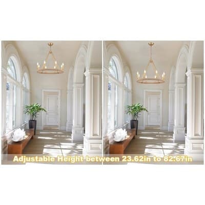 Gold Farmhouse Chandelier 8 Light Wagon Wheel Chandelier Modern Metal Round - Thumbnail 5