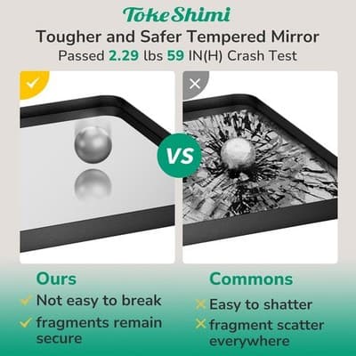 TokeShimi 36x36 Matte Black Bathroom Mirror Square Vanity Wall Mirror - Thumbnail 5