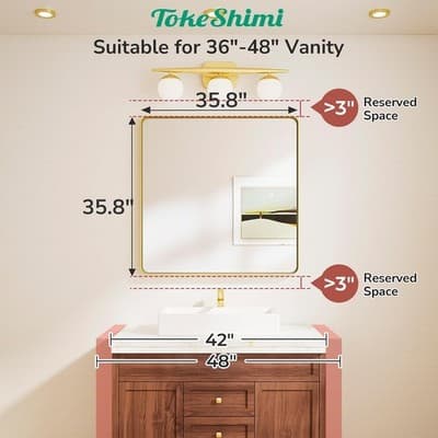 TokeShimi 36x36 Matte Black Bathroom Mirror Square Vanity Wall Mirror - Thumbnail 2