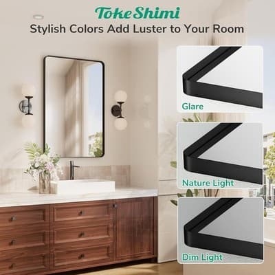 TokeShimi 36x36 Matte Black Bathroom Mirror Square Vanity Wall Mirror - Thumbnail 6