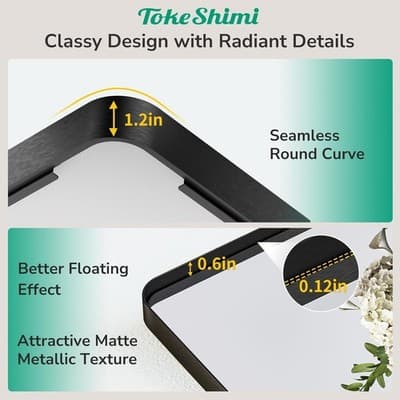 TokeShimi 36x36 Matte Black Bathroom Mirror Square Vanity Wall Mirror - Thumbnail 3