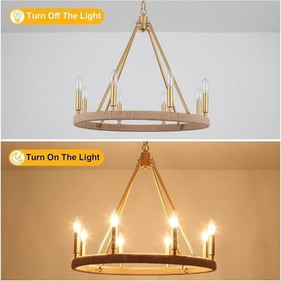 Gold Farmhouse Chandelier 8 Light Wagon Wheel Chandelier Modern Metal Round - Thumbnail 10