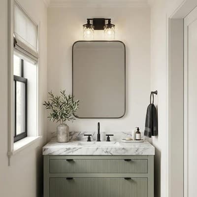 HomePlace Colton 2-Light Bathroom Vanity Light Matte Black Clear Glass - Thumbnail 3