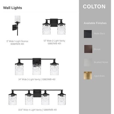 HomePlace Colton 2-Light Bathroom Vanity Light Matte Black Clear Glass - Thumbnail 5