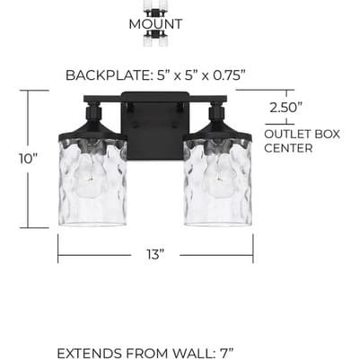 HomePlace Colton 2-Light Bathroom Vanity Light Matte Black Clear Glass - Thumbnail 2