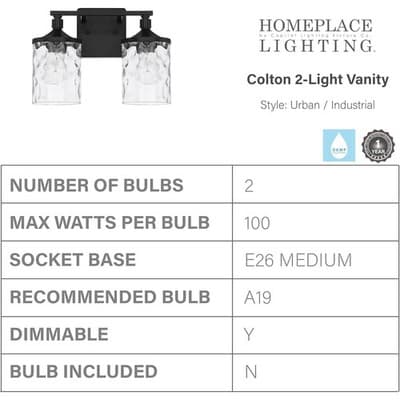 HomePlace Colton 2-Light Bathroom Vanity Light Matte Black Clear Glass - Thumbnail 4
