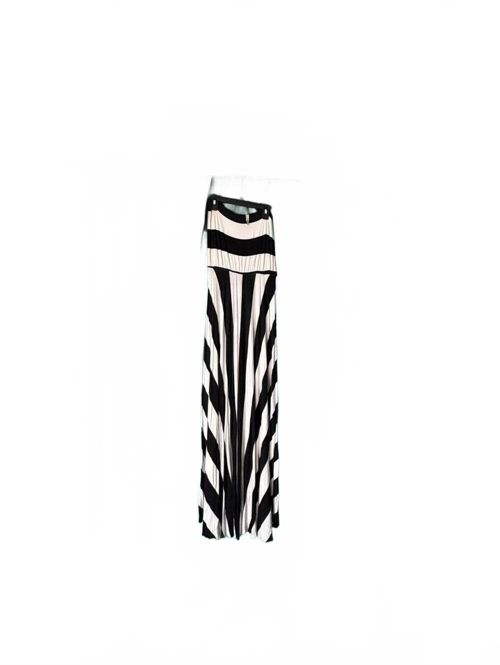 Elan Strapless Chevron Striped Maxi Dress Black White Knit - Thumbnail 4