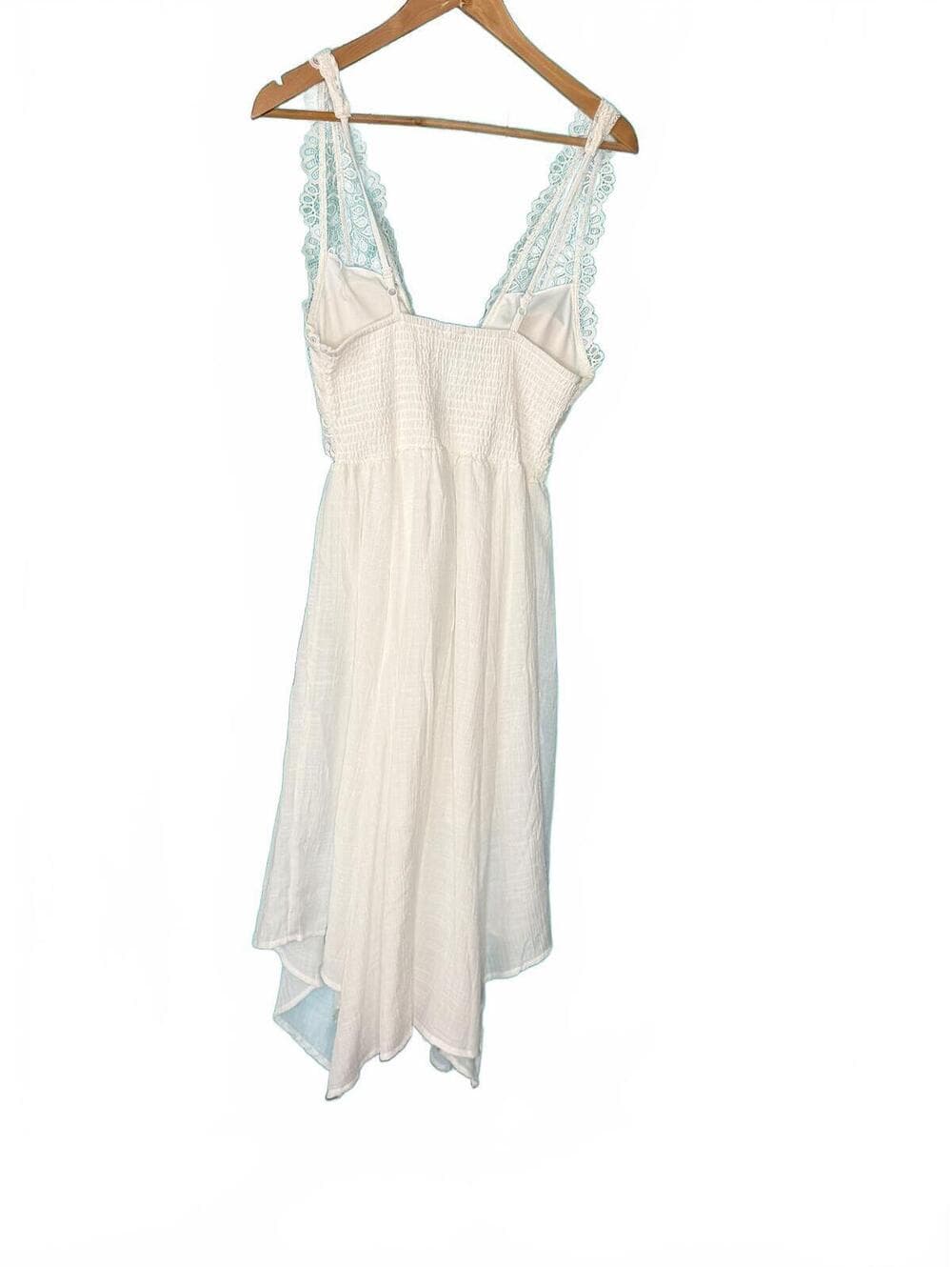 White Lace V-Neck Summer Dress with Scalloped Straps - Thumbnail 4