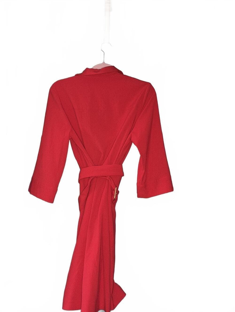 Michael Kors Elegant Red Zip-Front Belted Utility Dress - Thumbnail 3