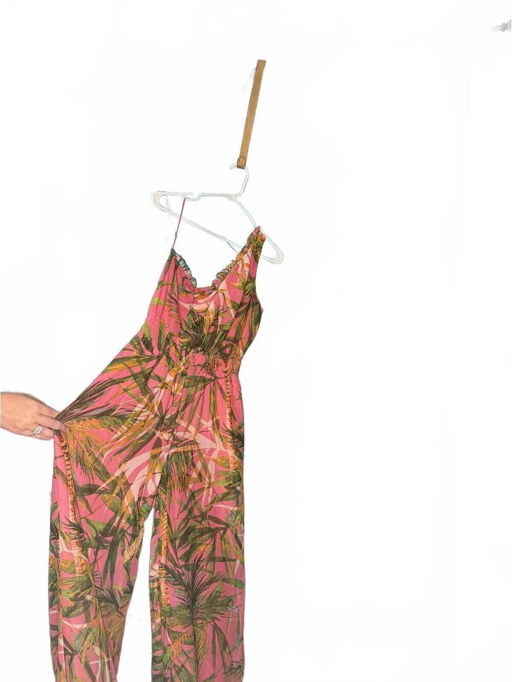Taylor Pink Tropical Print Sleeveless Jumpsuit - Thumbnail 4