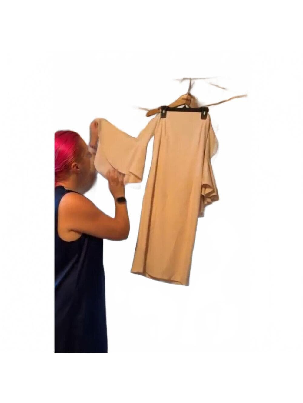 Calvin Klein Sheath Dress Off The Shoulder Bell Sleeve Beige - Thumbnail 5