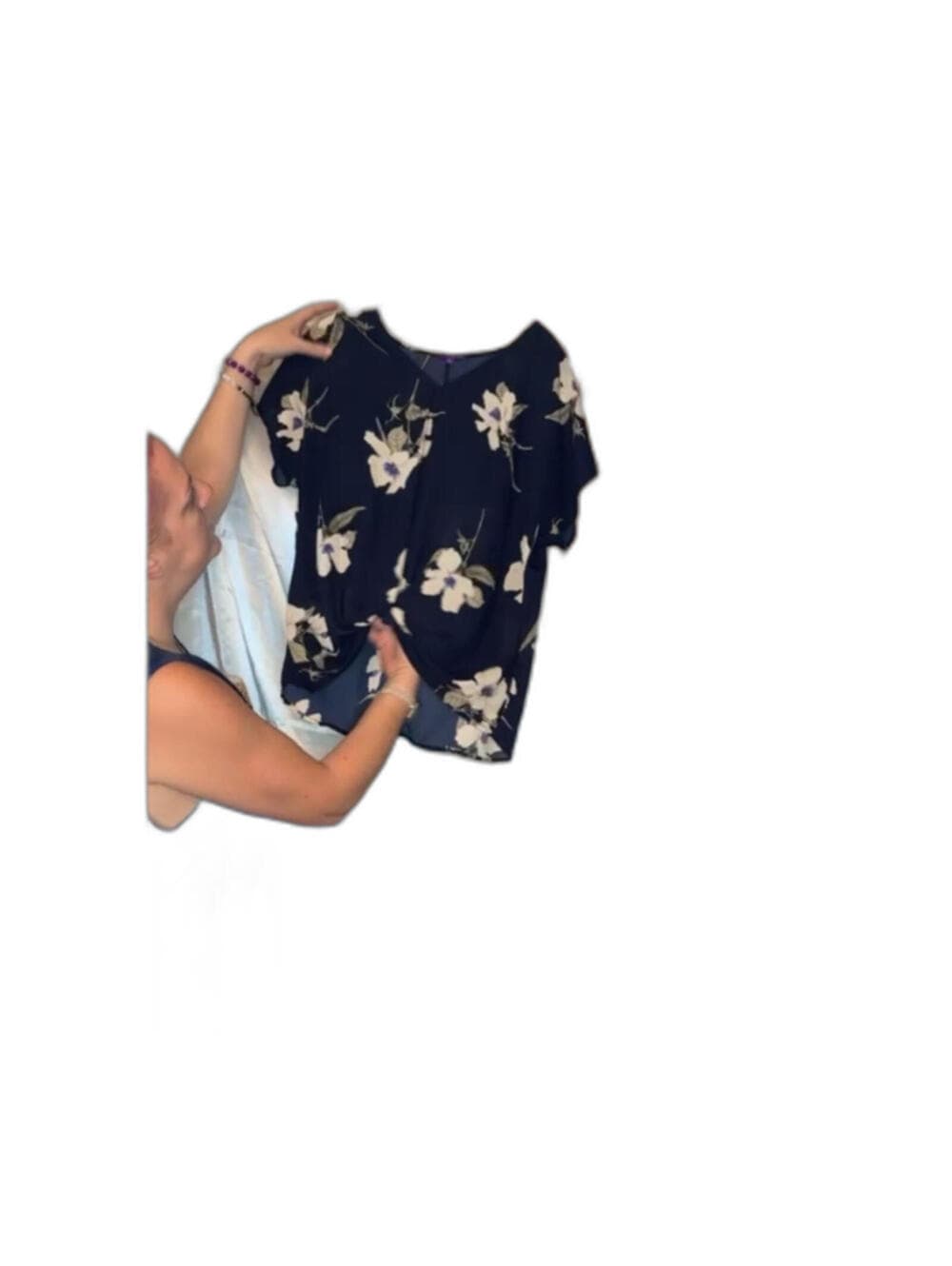 West Kei Floral Twist Allura Knot Top Short Sleeve Blouse - Thumbnail 8