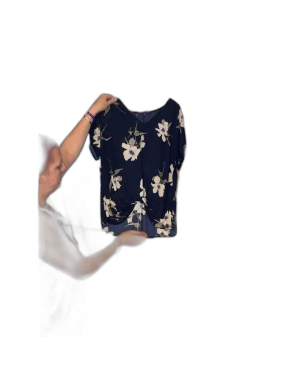 West Kei Floral Twist Allura Knot Top Short Sleeve Blouse - Thumbnail 7