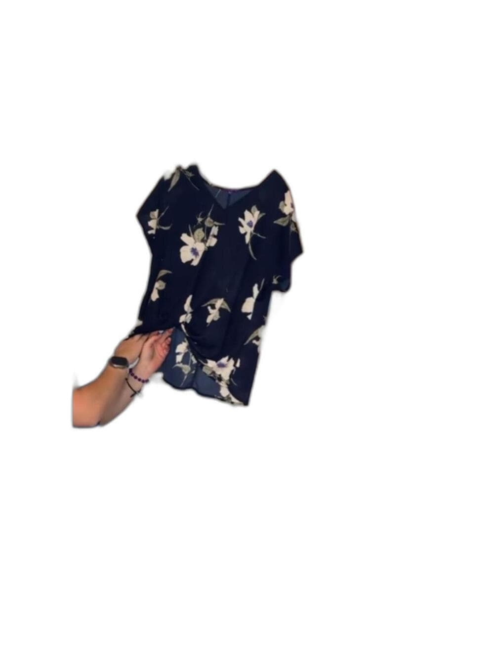 West Kei Floral Twist Allura Knot Top Short Sleeve Blouse - Thumbnail 9