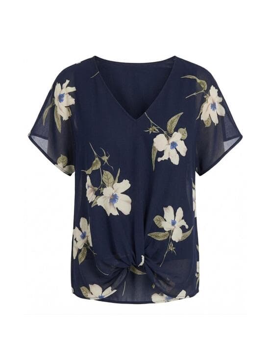 West Kei Floral Twist Allura Knot Top Short Sleeve Blouse