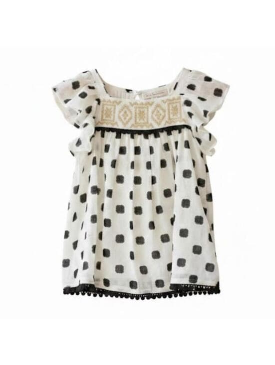 Jessica Simpson Girls Blouse White Black Polka Dot