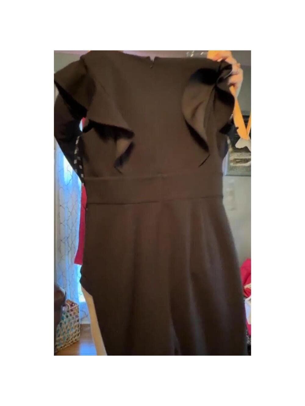 DKNY Black Ruffle Flutter Sleeve - Jumpsuit Pockets - Thumbnail 3