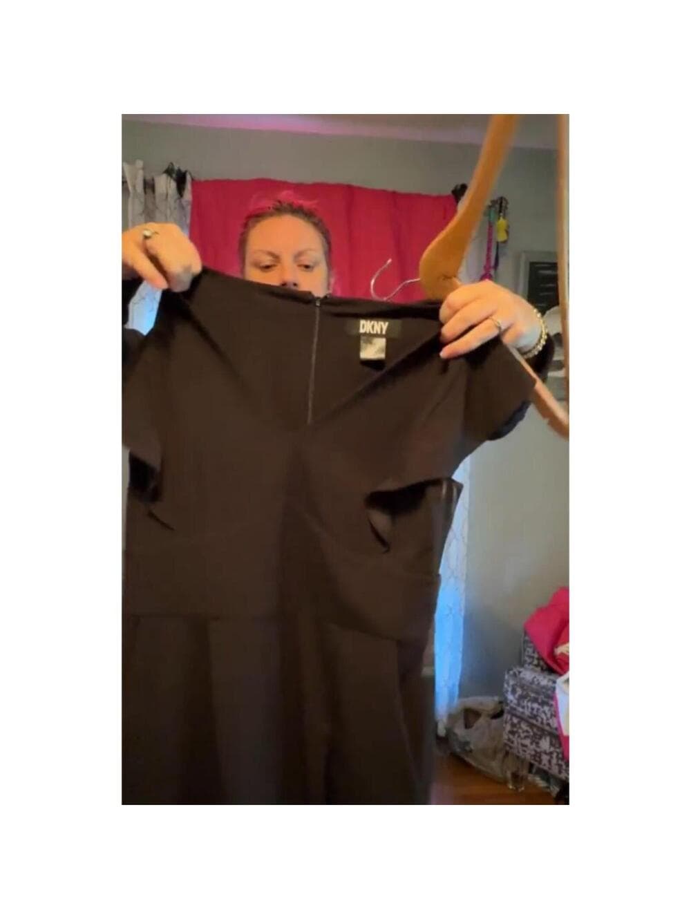 DKNY Black Ruffle Flutter Sleeve - Jumpsuit Pockets - Thumbnail 4