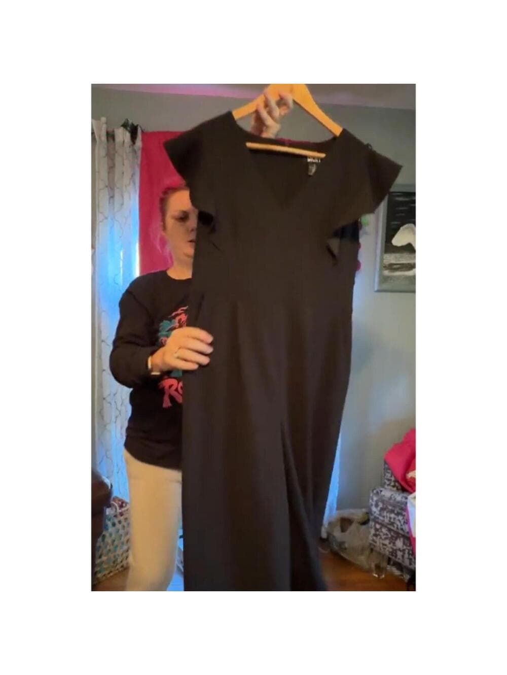 DKNY Black Ruffle Flutter Sleeve - Jumpsuit Pockets - Thumbnail 6