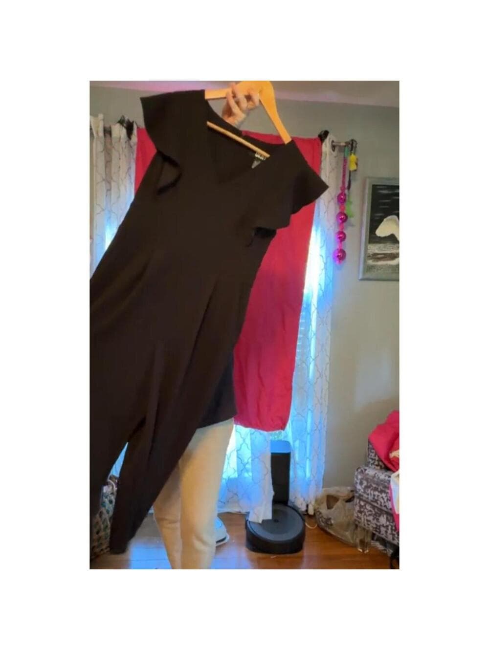 DKNY Black Ruffle Flutter Sleeve - Jumpsuit Pockets - Thumbnail 9