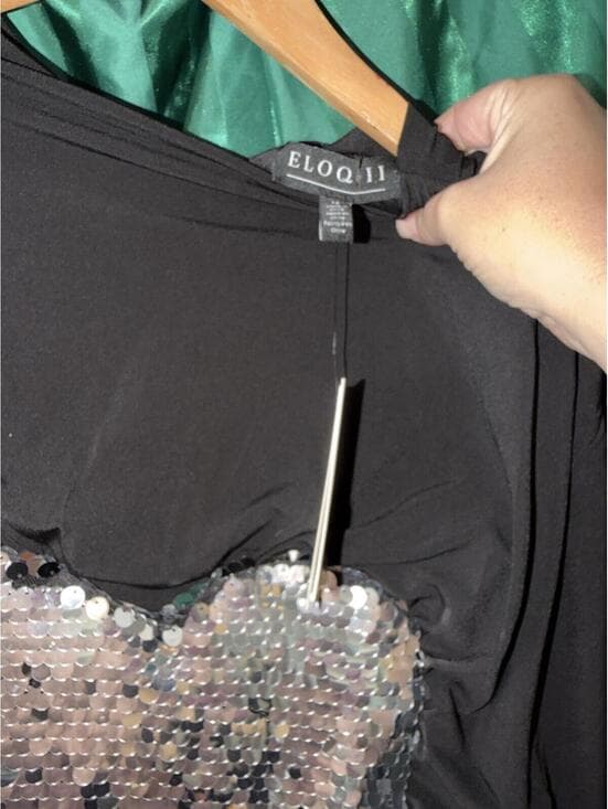 Eloquii Black Sequin Dress Plus Size Ruched Cocktail Gown - Thumbnail 2