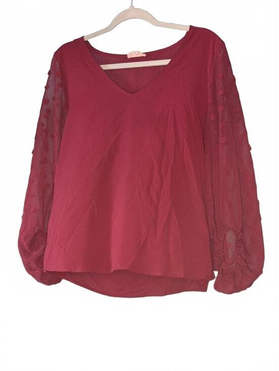 &merci Burgundy Sheer Sleeve Blouse Size M