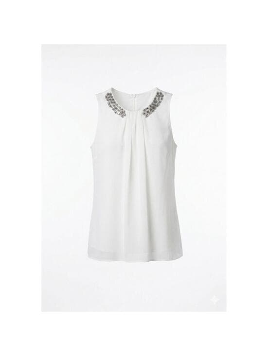 Tahari Silver Beaded Neckline Pleated Chiffon Sleeveless