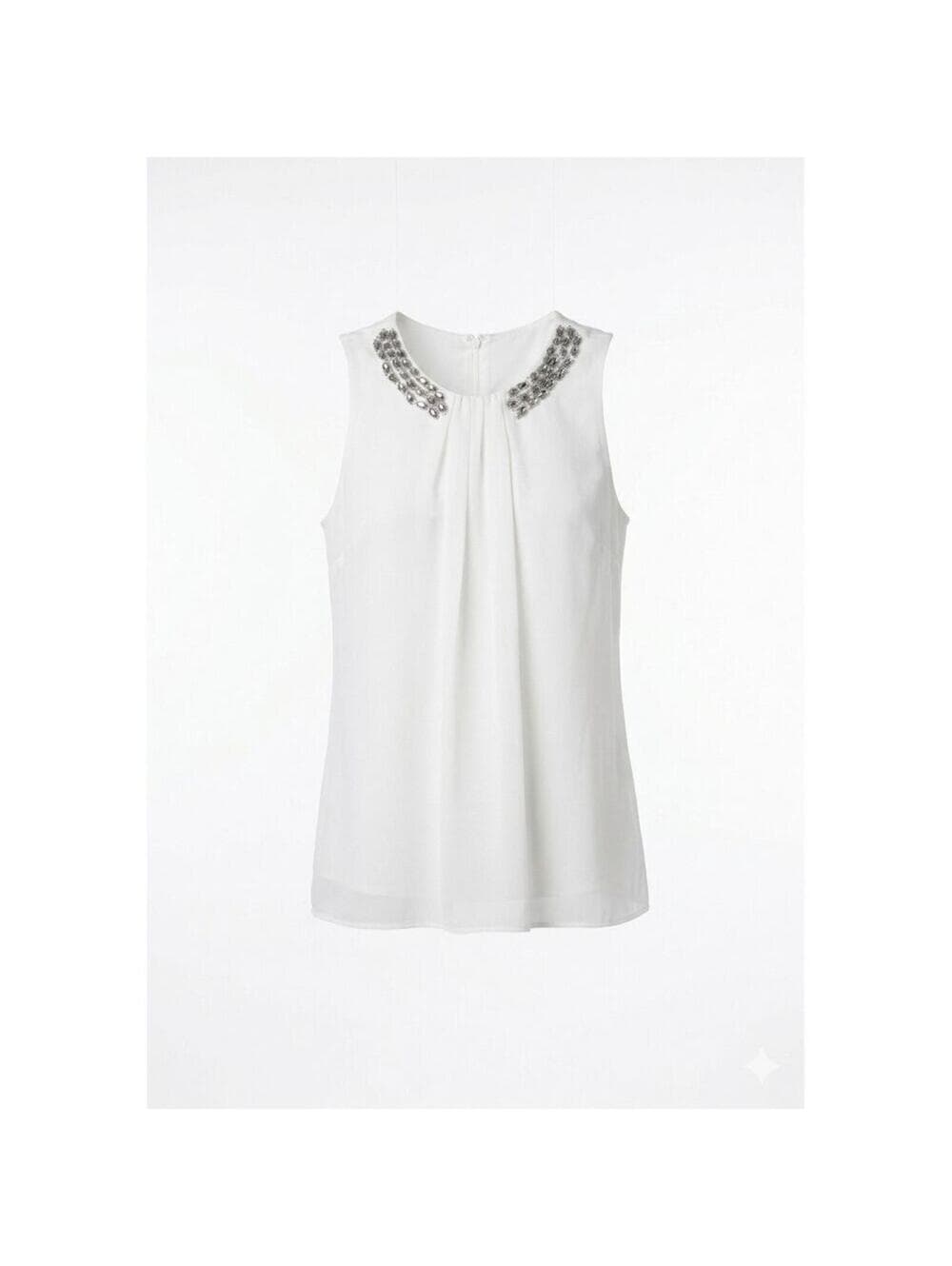 Tahari Silver Beaded Neckline Pleated Chiffon Sleeveless - Thumbnail 2
