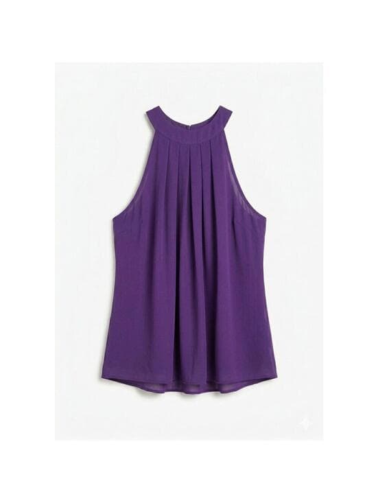Self Purple Halter Chiffon High Neck Criss Cross Open Back
