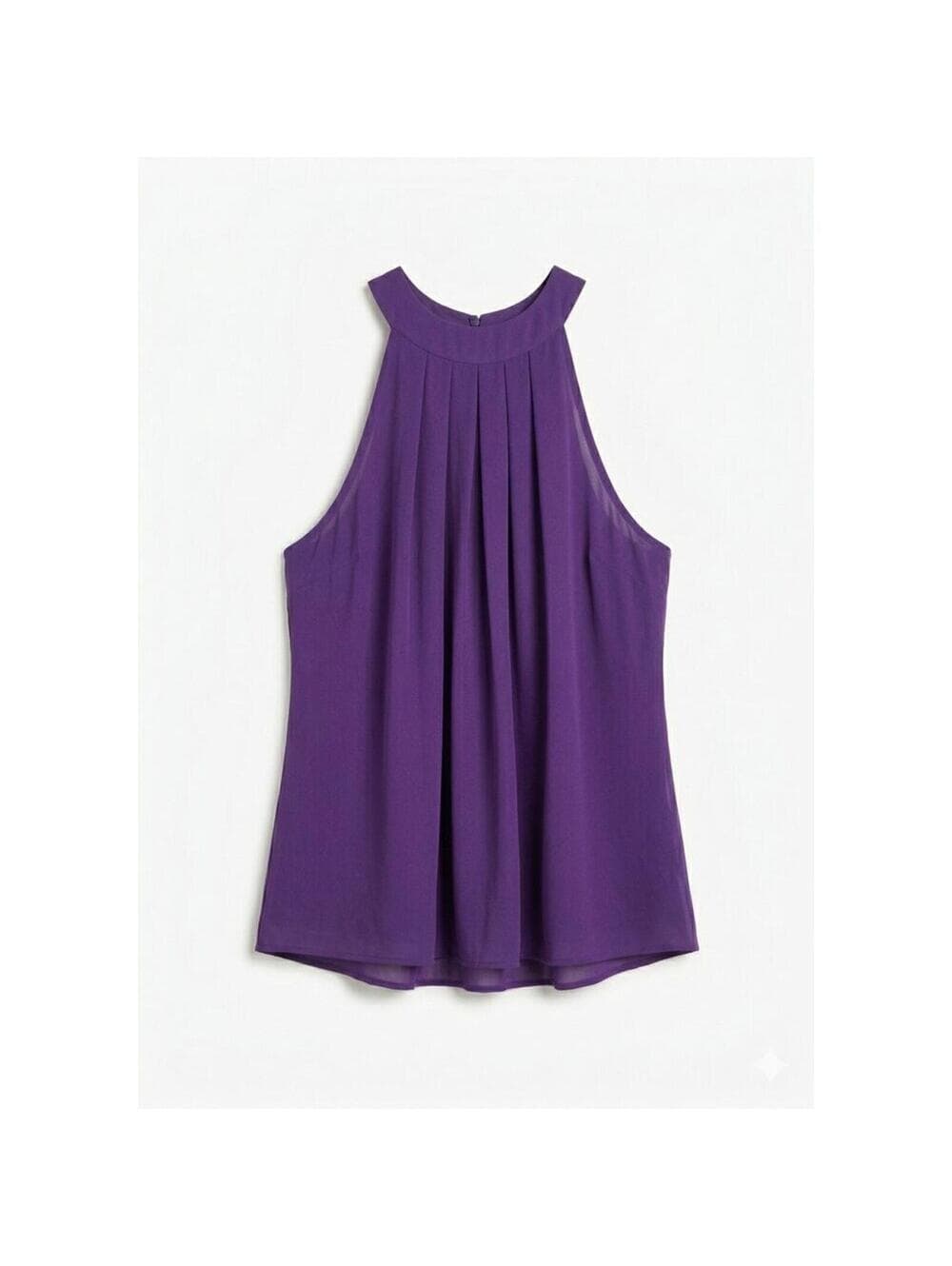 Self Purple Halter Chiffon High Neck Criss Cross Open Back - Thumbnail 2