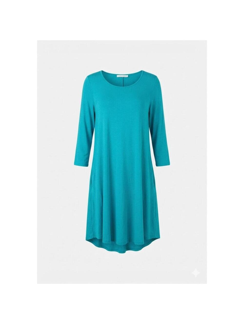 Fit & Flare Swing Dress with Pockets 3/4 Sleeve Teal Blue S - Thumbnail 2
