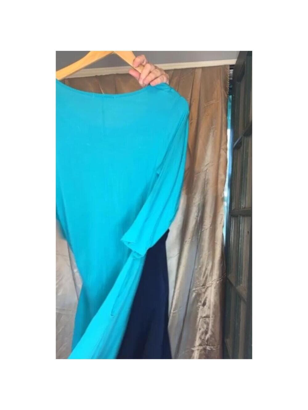 Fit & Flare Swing Dress with Pockets 3/4 Sleeve Teal Blue S - Thumbnail 7