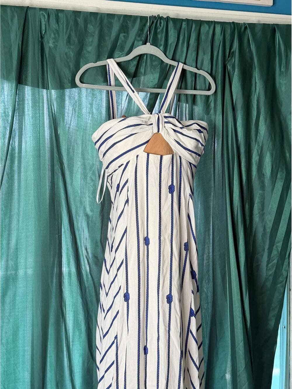 NWT Antonio Melani Striped Navy Cream Midi Knot Dress - Thumbnail 3